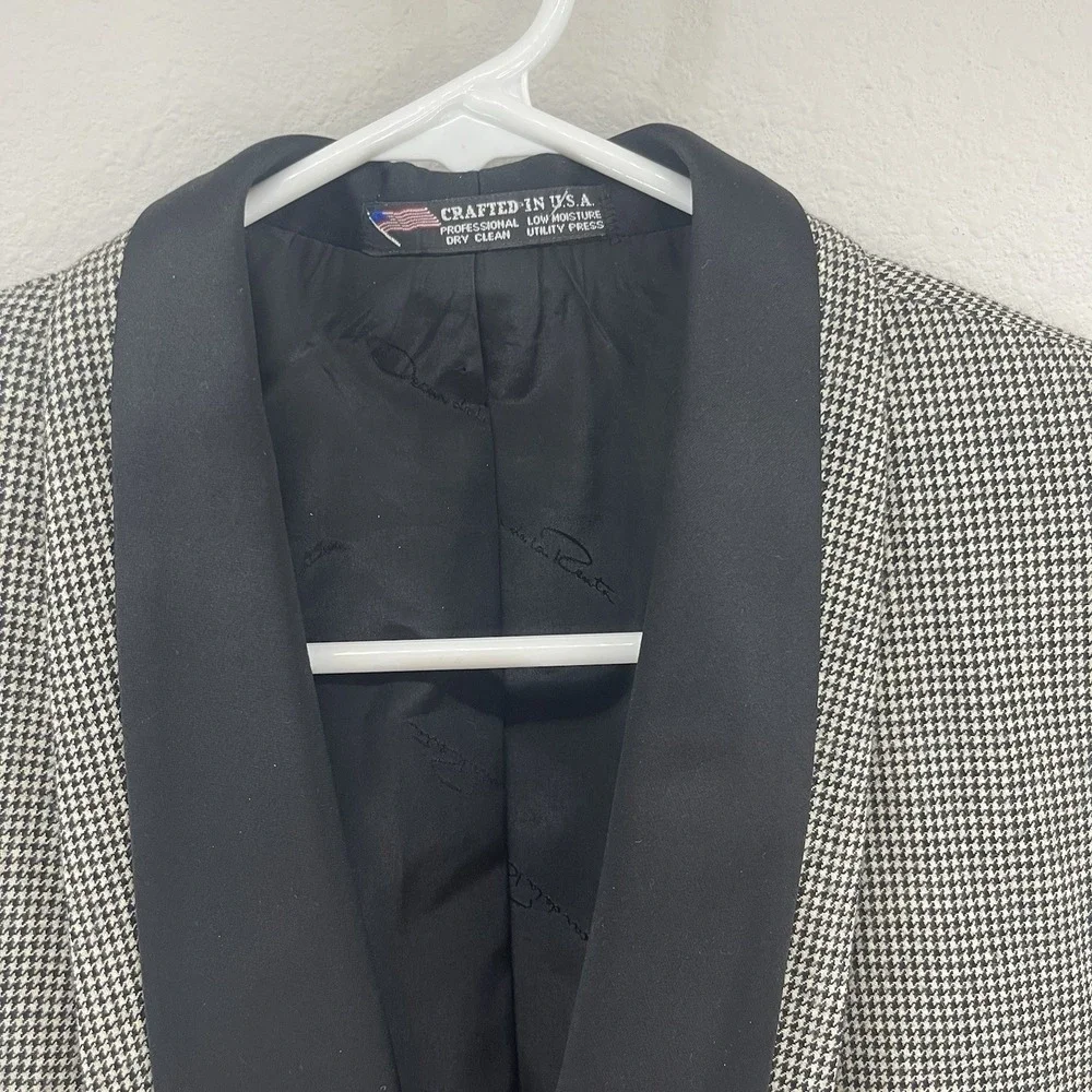 Oscar de la Renta Men's Blazer 37S Black Trim Shawl Collar Houndstooth‎ USA Made